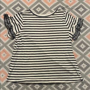 LOFT Womens Navy Blue&White Striped Short Sleeve Top Size Large